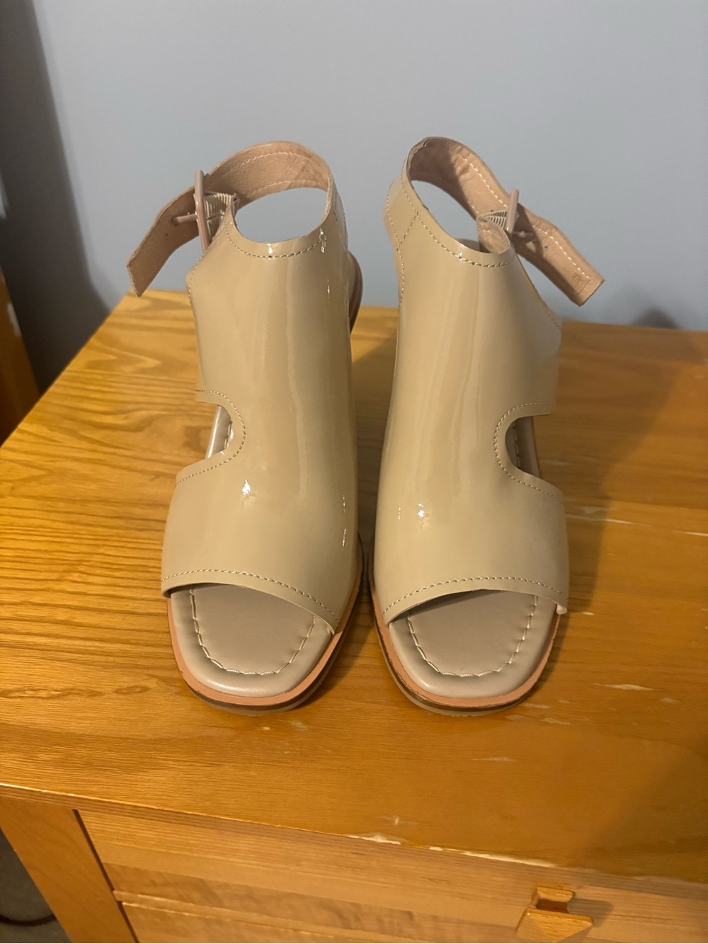 Women’s Nude Patent Open-Toe Ankle Strap Sandals
